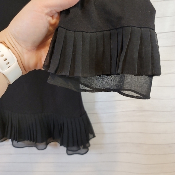 DANIEL RAINN FOR STITCH FIX, MIXED MEDIA 3/4 SLEEVE TOP, BLACK RUFFLE SHEER TRIM - Picture 4 of 6